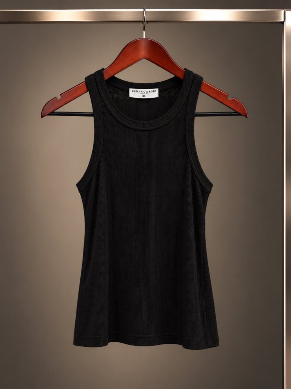 ELECTRIC & ROSE Ribbed High Neck Racer Tank Black Womens XS